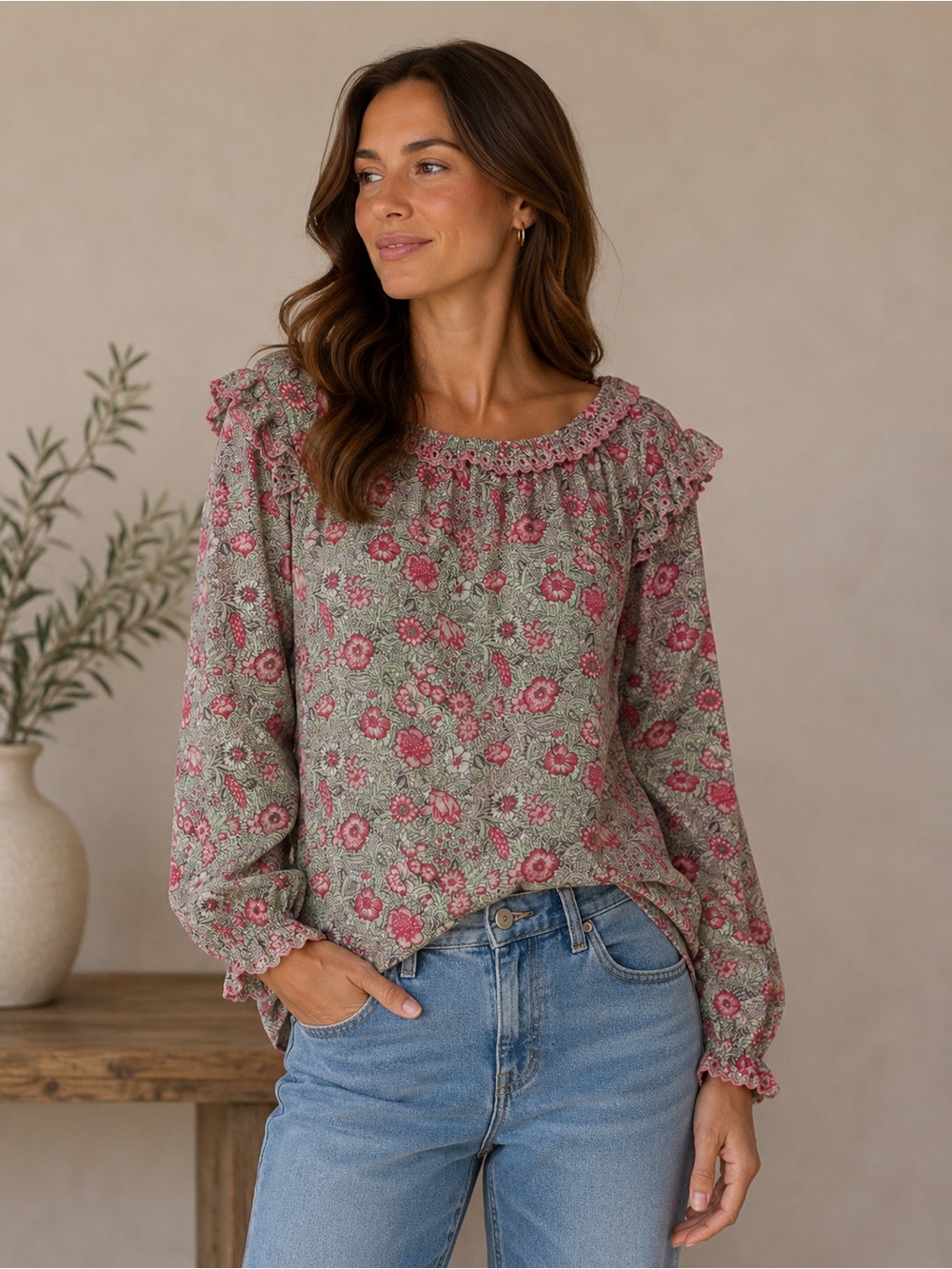 Rebecca Taylor La Vie Camila Floral Crepe Long Sleeve Blouse. Women’s Medium NWT